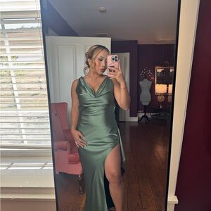 Luxurious Satin Gown in Sage Green